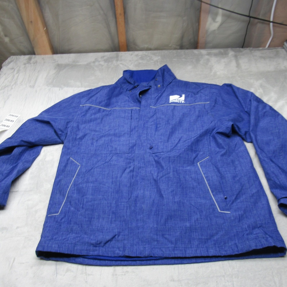 DIRECTV Jacket Mens XL Blue Full Zip Lightweight Packable Windbreaker Rain Work